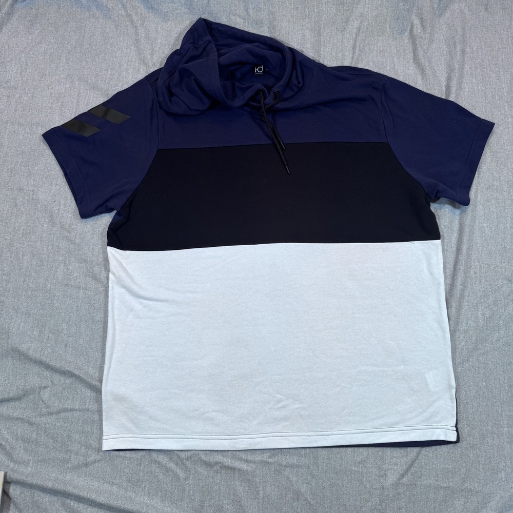 Ideology ID Shirt Mens 2XL Blue/White Colorblock Hoodie Athletic Short‎ Sleeve